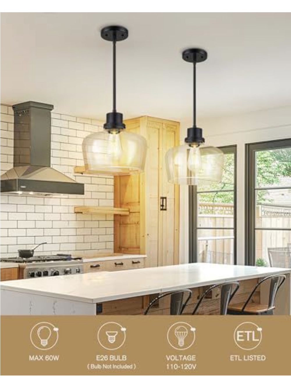 Pair of Glass Pendant Lights in Amber Glass